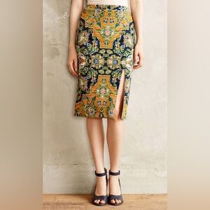 MAEVE Anthropologie Fall Floral Patterned Knit midi Work Skirt with Slit